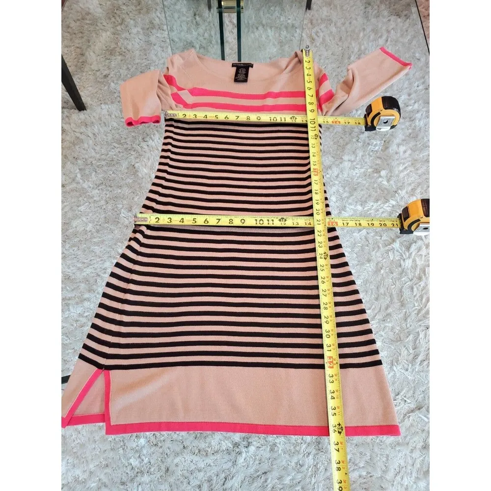 Design History Women Beige Striped Round Neck Long Sleeve Knee Length Dress S - Image 8