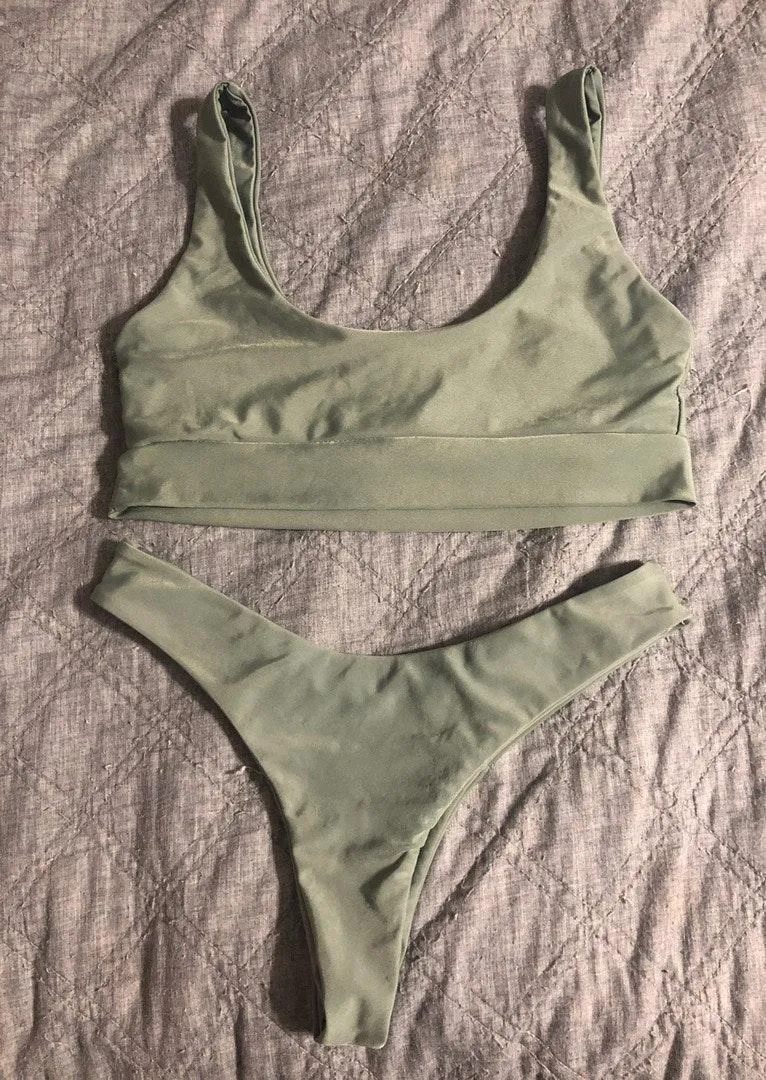 Romwe Army Green Bikini Set - Image 2