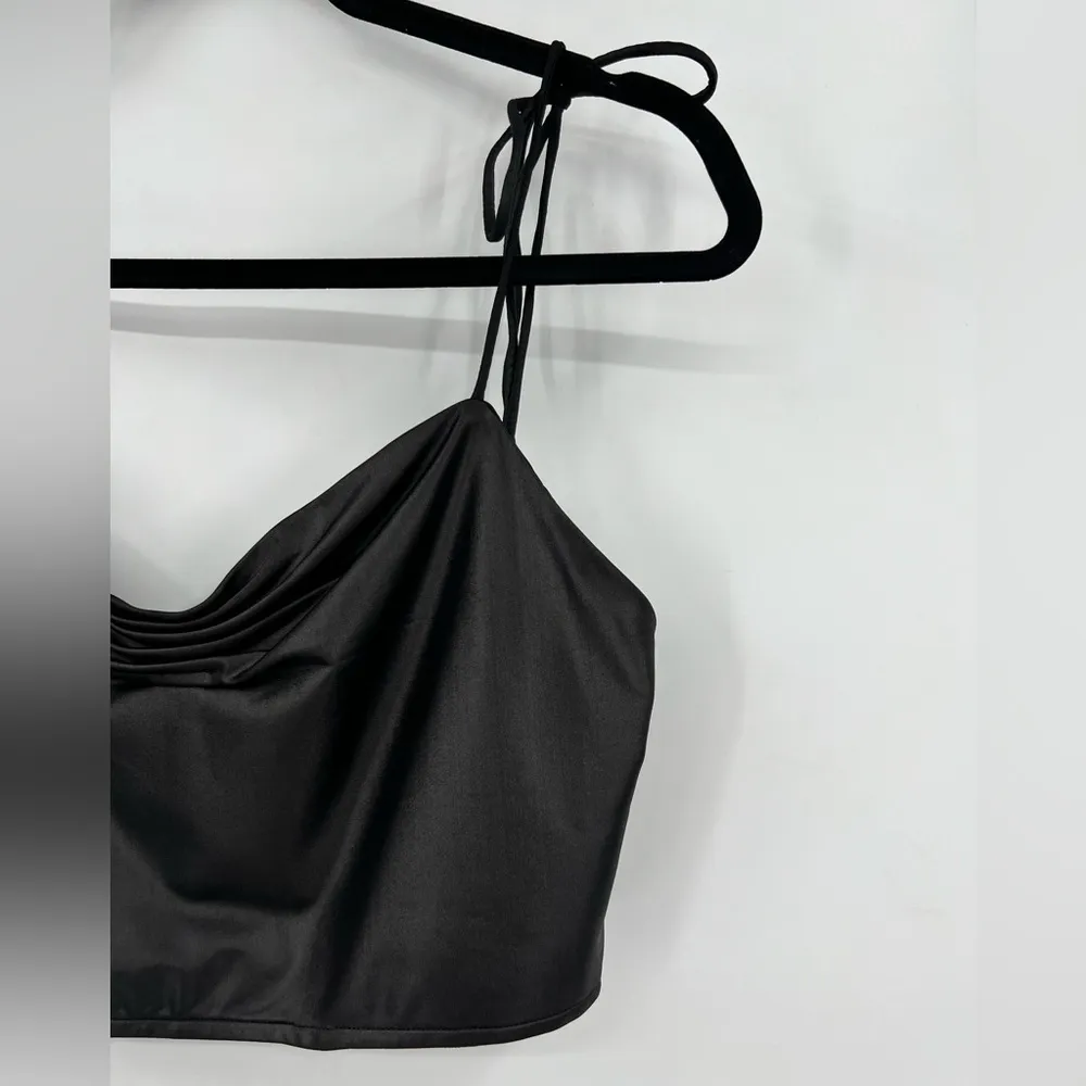 🆕 NWOT Superdown Revolve Cameron Tie Strap Crop Top Black Ruched Tank Top Large - Image 11