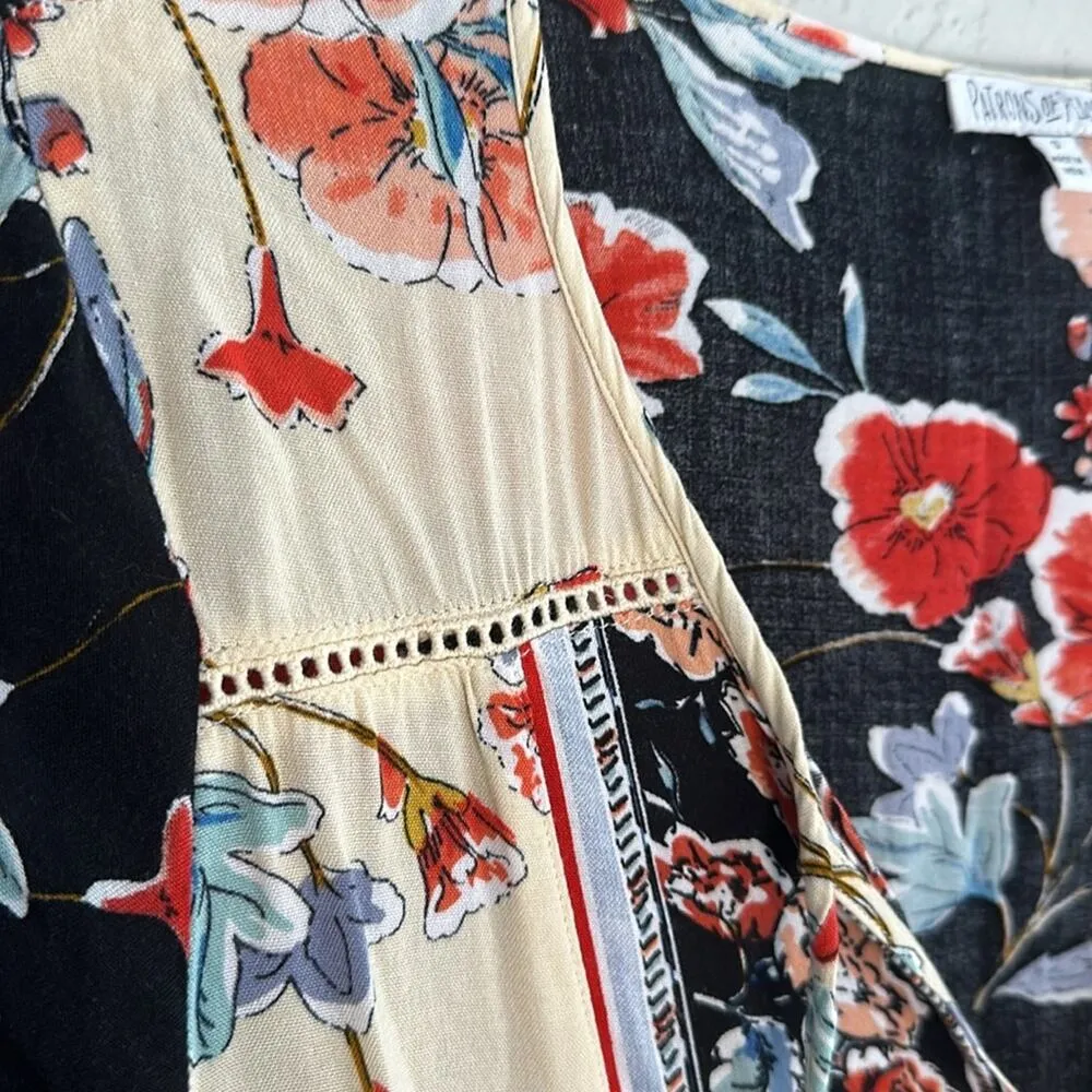 Patrons of Peace Red Blue Cream Floral Mini Dress Ruffle Festival Boho Hippie - Image 5