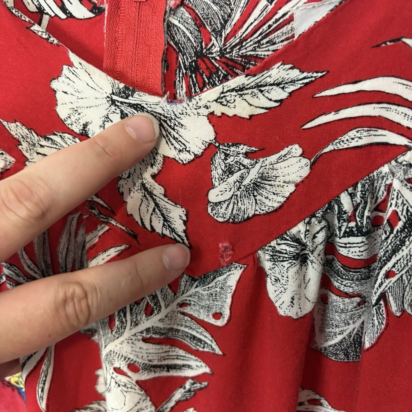 Vintage Malihini Hawaii Muumuu Dress Mumu Cotton Floral Tiki Aloha Hawaii Size L Red - Image 7