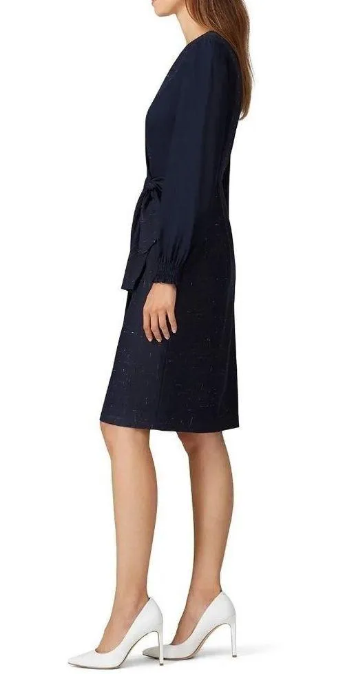 Rebecca Taylor Cross Hatch Wool Blend Wrap Dress Navy Womens Size 6 - Image 3