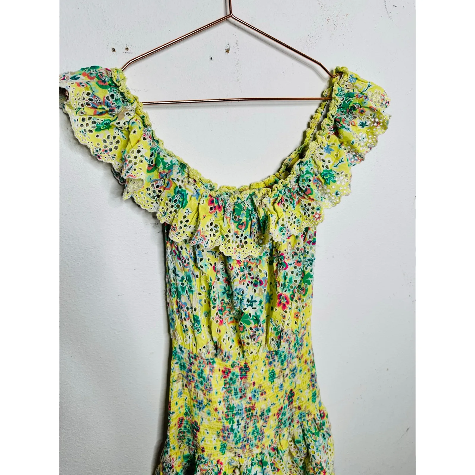 RAMY BROOK Yellow Floral Off-The-Shoulder Ruffles McKenna Dress size Large - Image 10