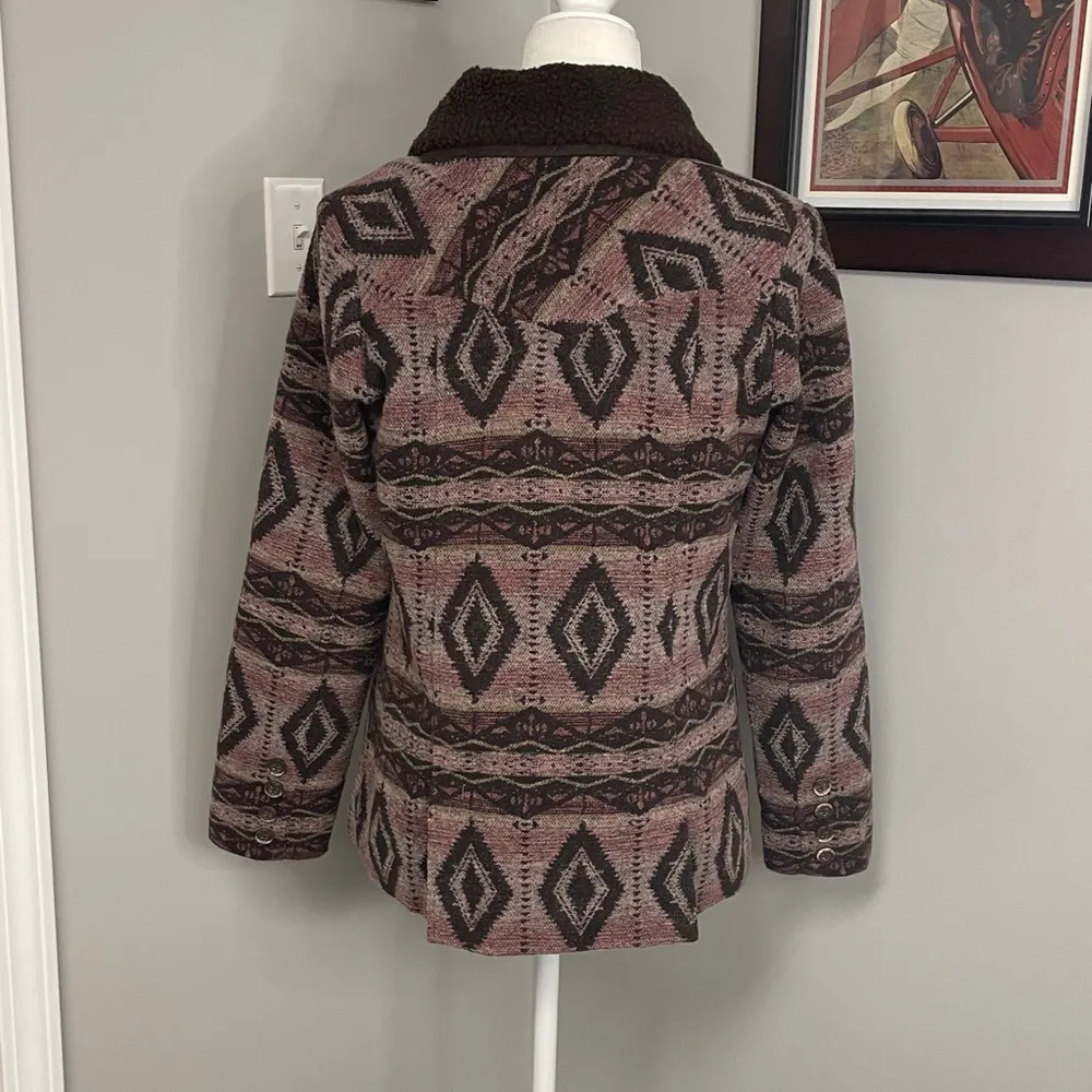 Powder River Panhandle Slim Aztec Print Wool Blend Jacket Size Small Sherpa Brown - Image 9