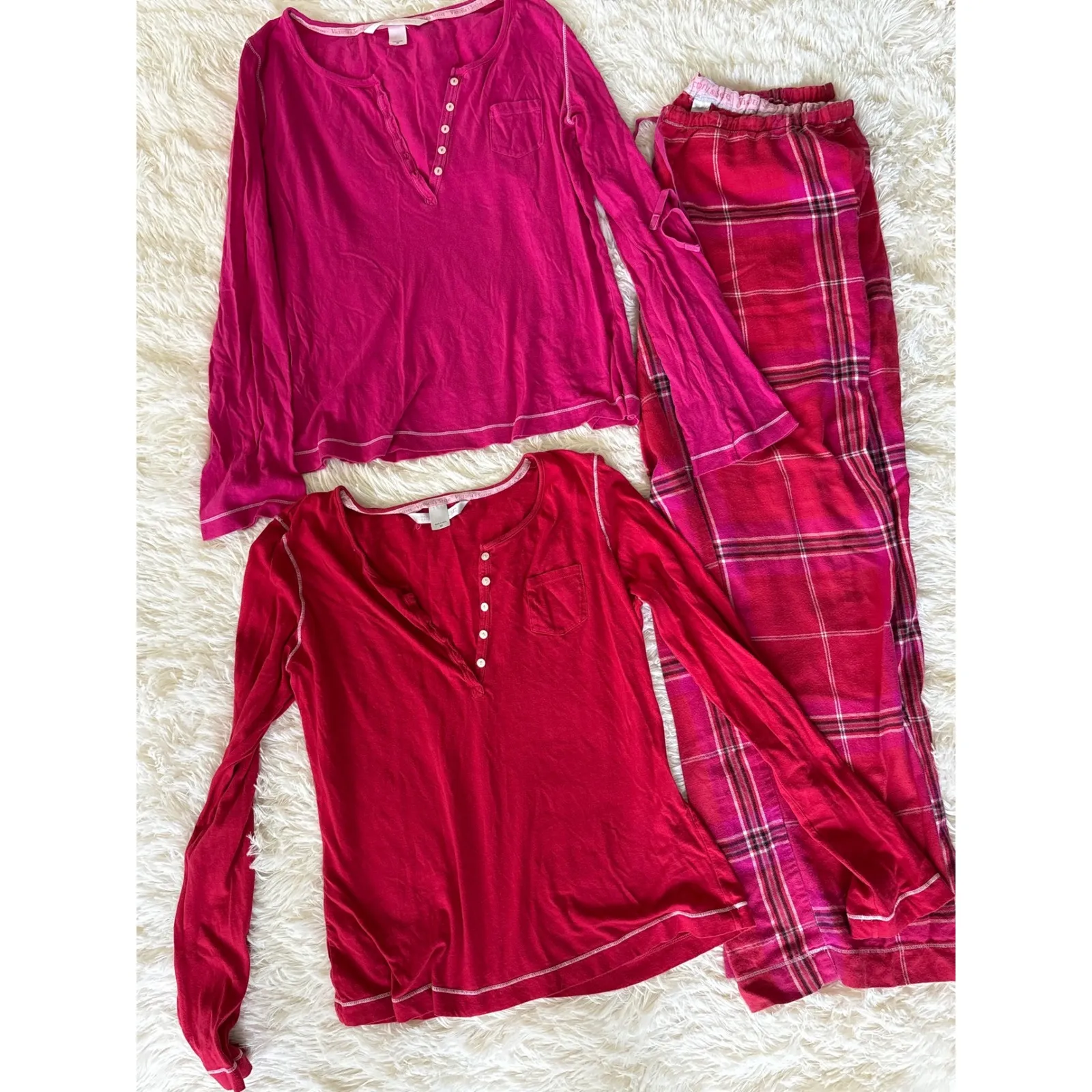 Victoria's Secret Pajama Set Women's‎ Medium Red Pink Plaid Sleepwear Loungewear - Image 2