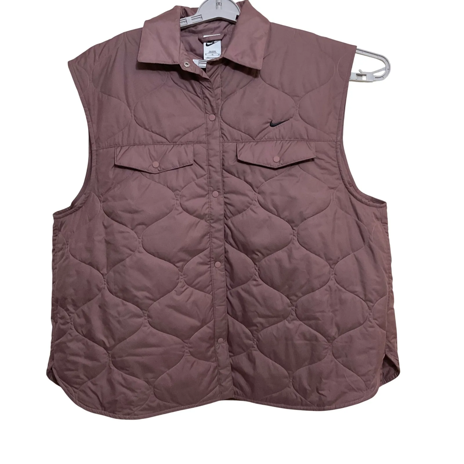 Nike Womens XL Tall Quilted Snap Front Vest Puffer Sleeveless Dusty Rose - Image 3