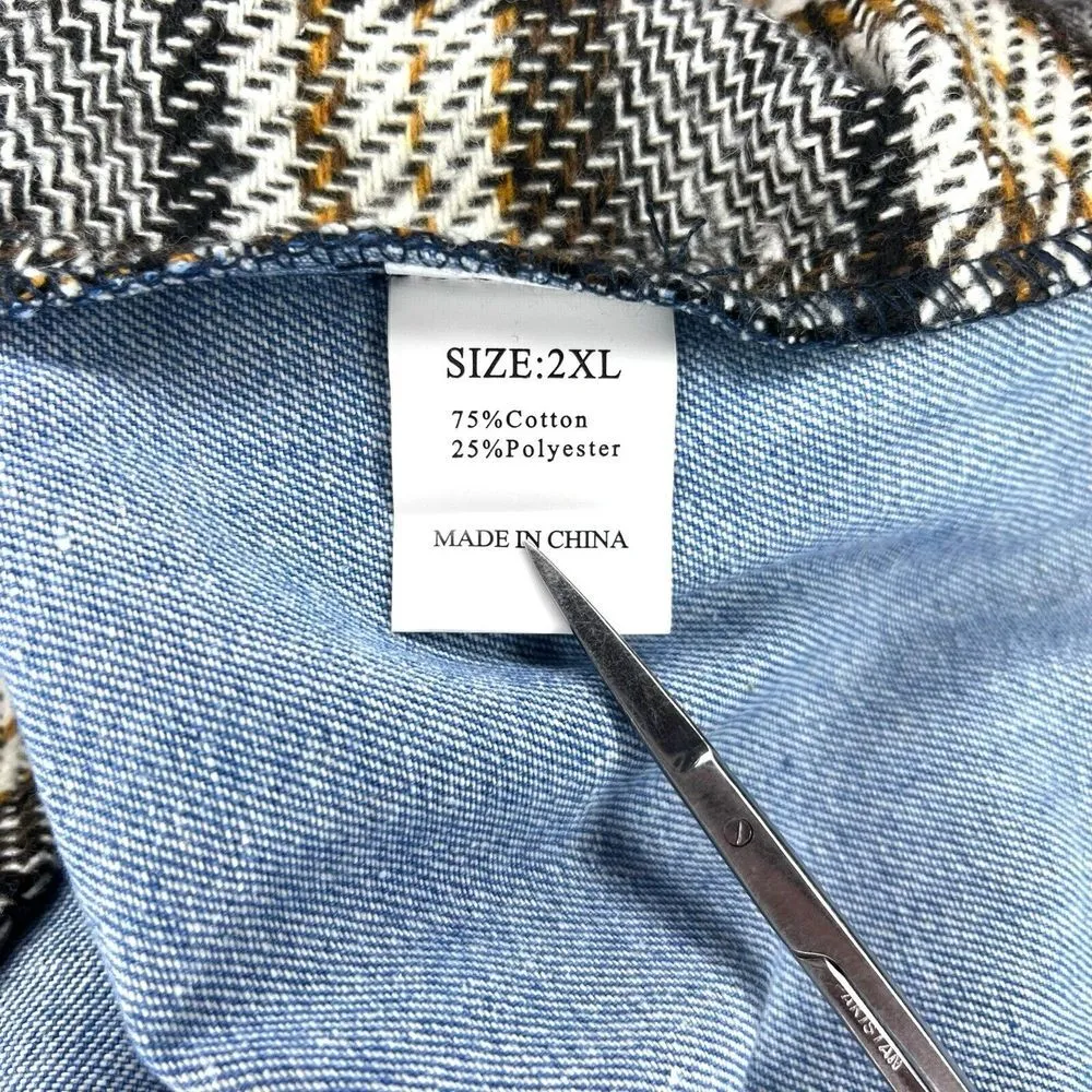 Chambray Denim & Plaid Flannel Shacket | Women's Plus Size 2X | Unbranded Jacket Blue - Image 6