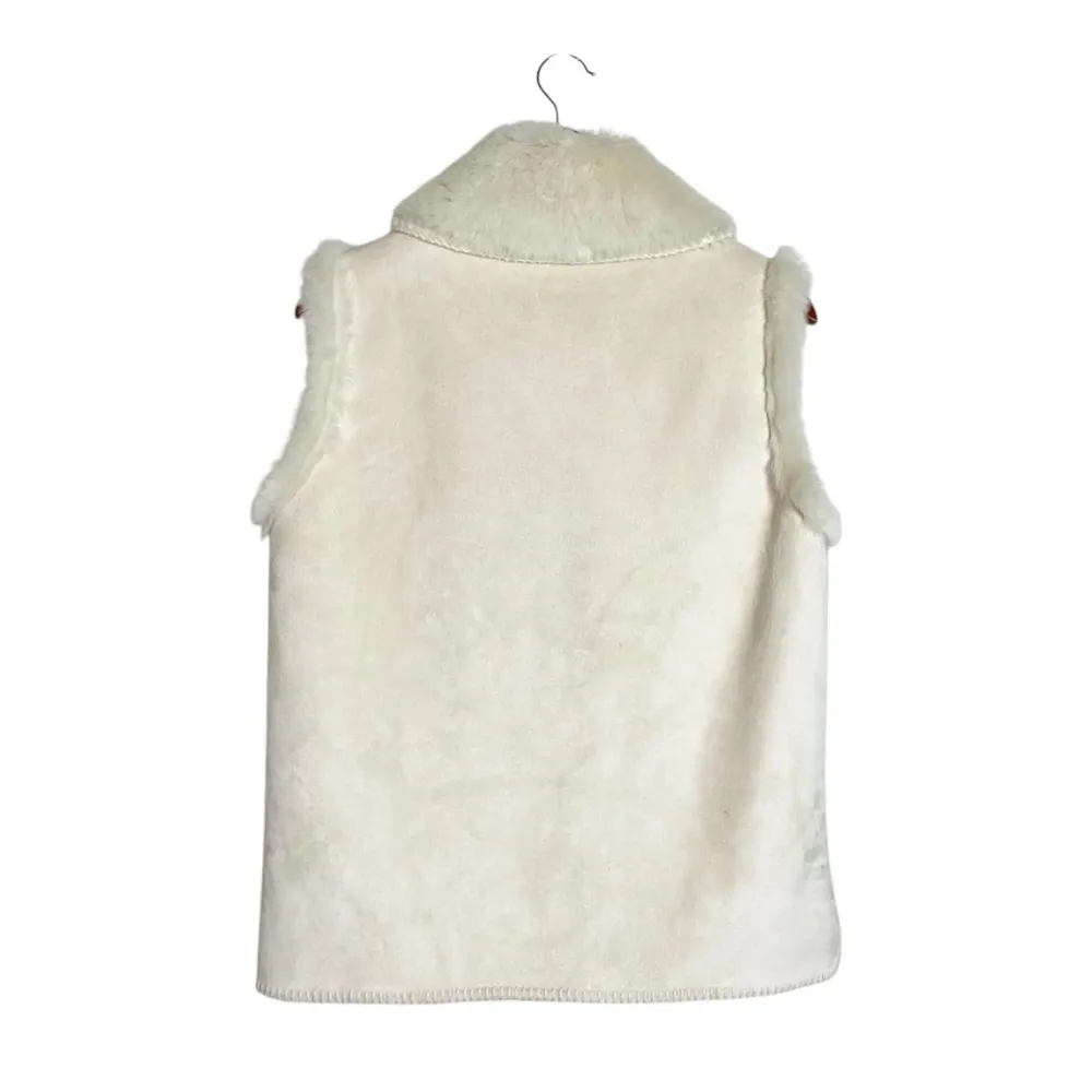 VTG Y2K Western Andrea Faye Faux Suede Vegan Fur lined Cream Button Front Vest Silver Size M - Image 3