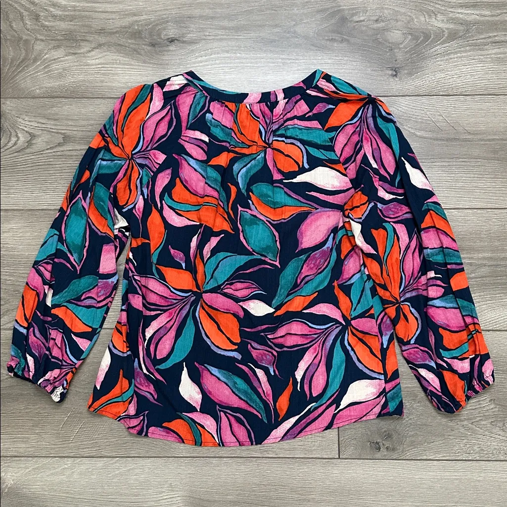 Evereve Long Sleeve Rayon Blouse Multicolor Floral Print Blue Pink Size Small - Image 5