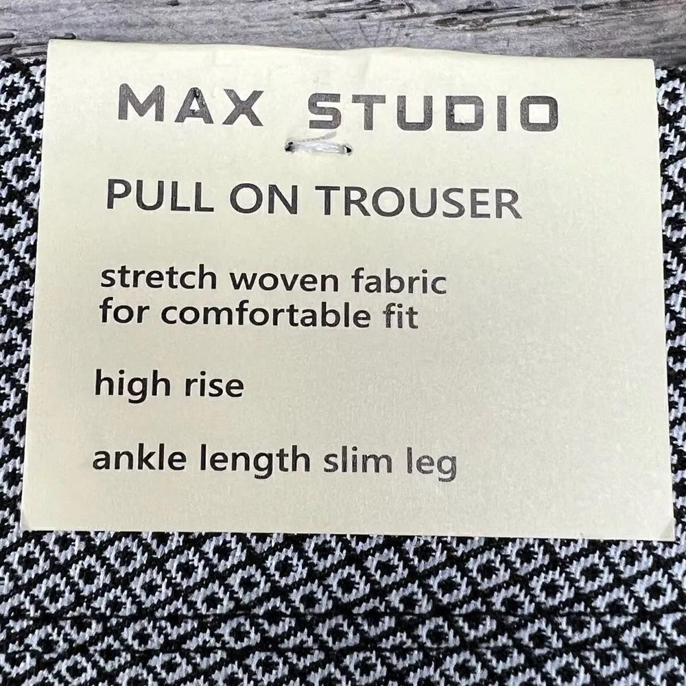 NWT Max Studio Pull-On Trouser Career Pants Black and White Geometric Medium - Image 8