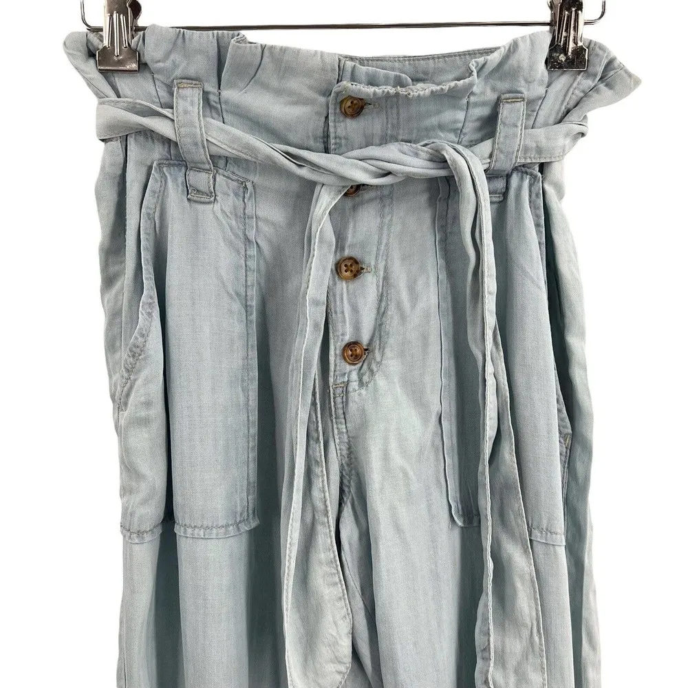 Indigo Rein Blue Tencel Paperbag Waist Cuffed Pants Size XS - Image 2