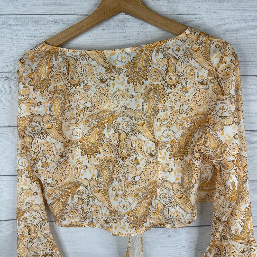 Cider Womens Medium Free Spirit Bell Sleeve Tie Front Top Retro Hippie Festival - Image 7