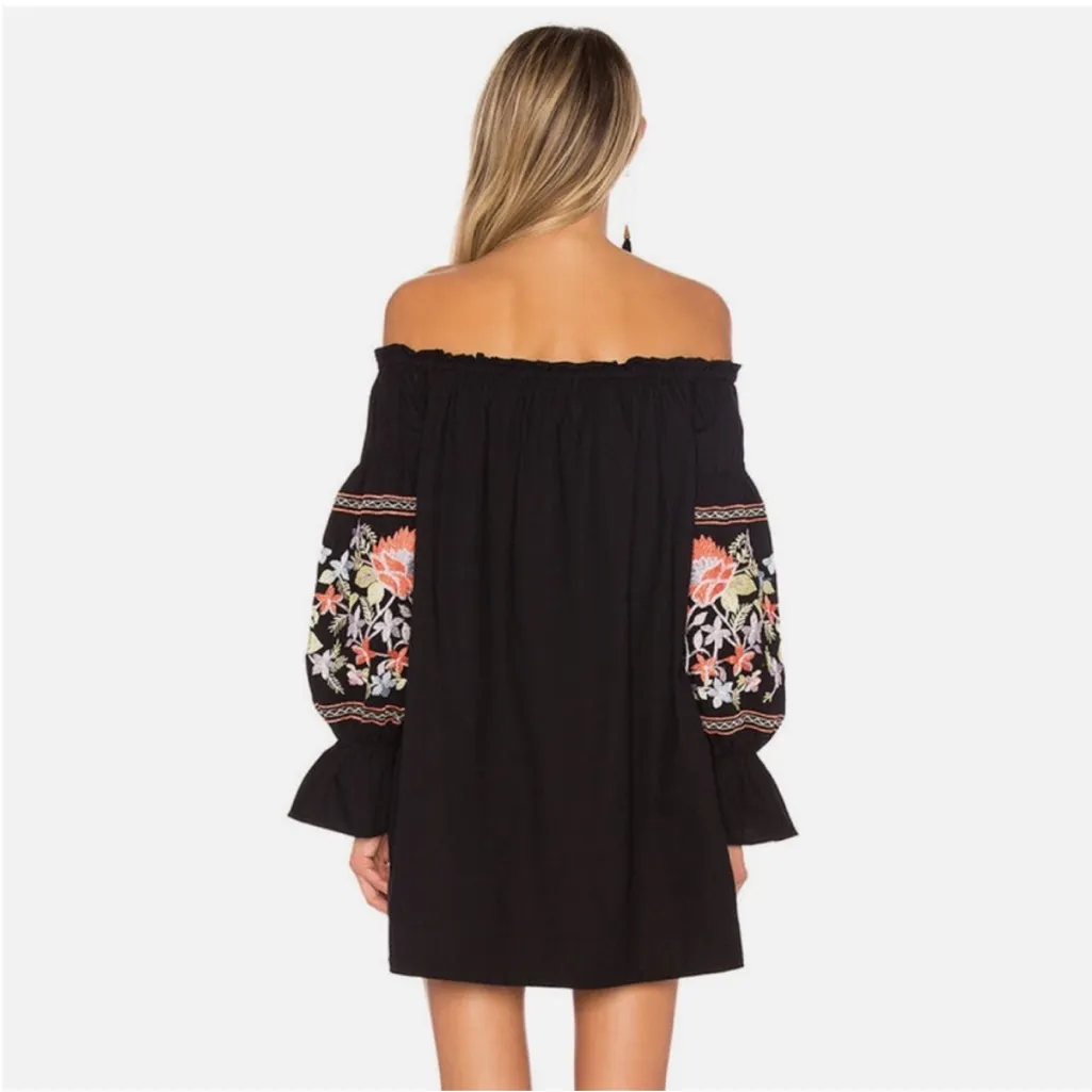 Free People Fleur Du Jour Embroidered Off the Shoulder Dress in Black - Image 3