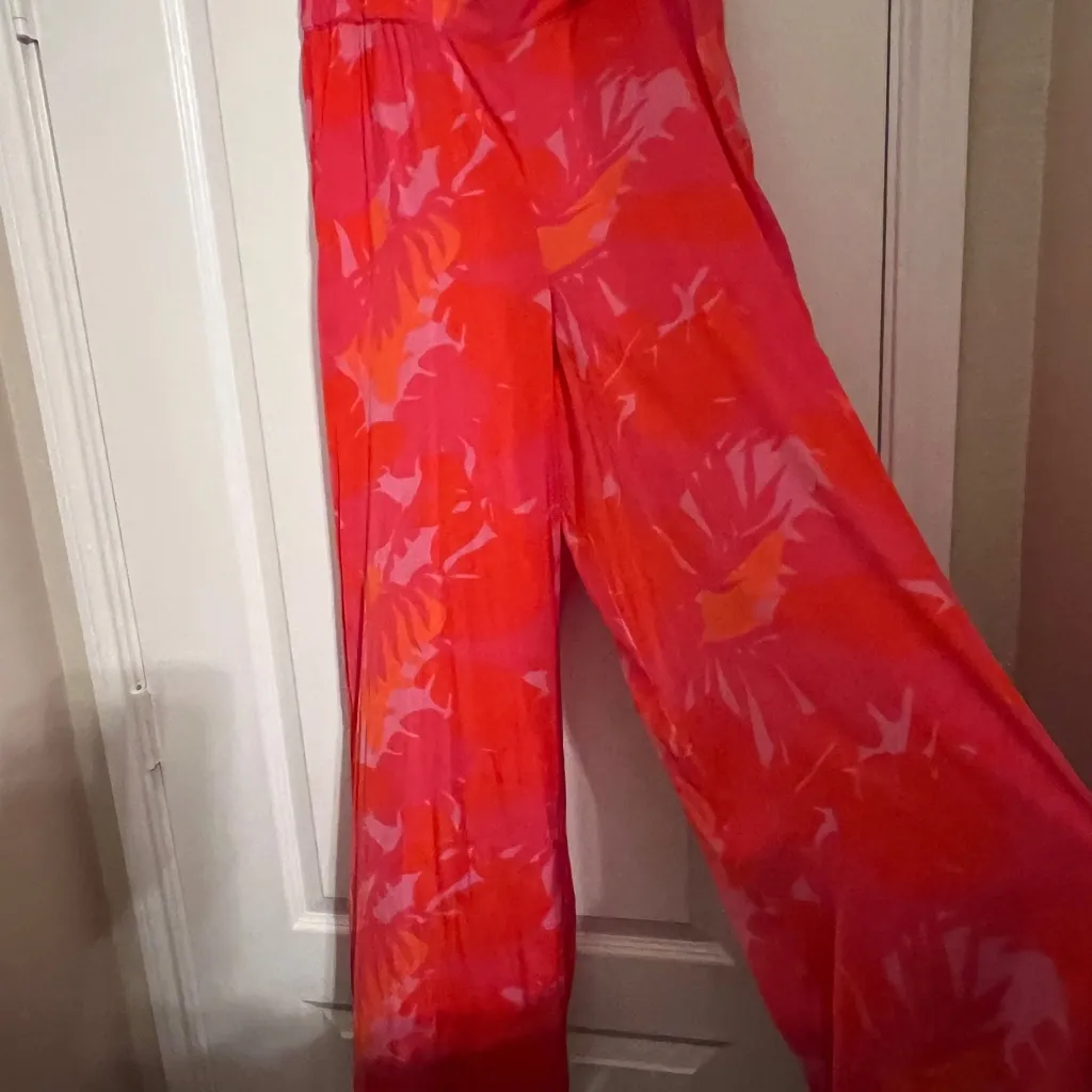 Chic Pink and Orange Women's Maxi Pants Red Size M - Image 2