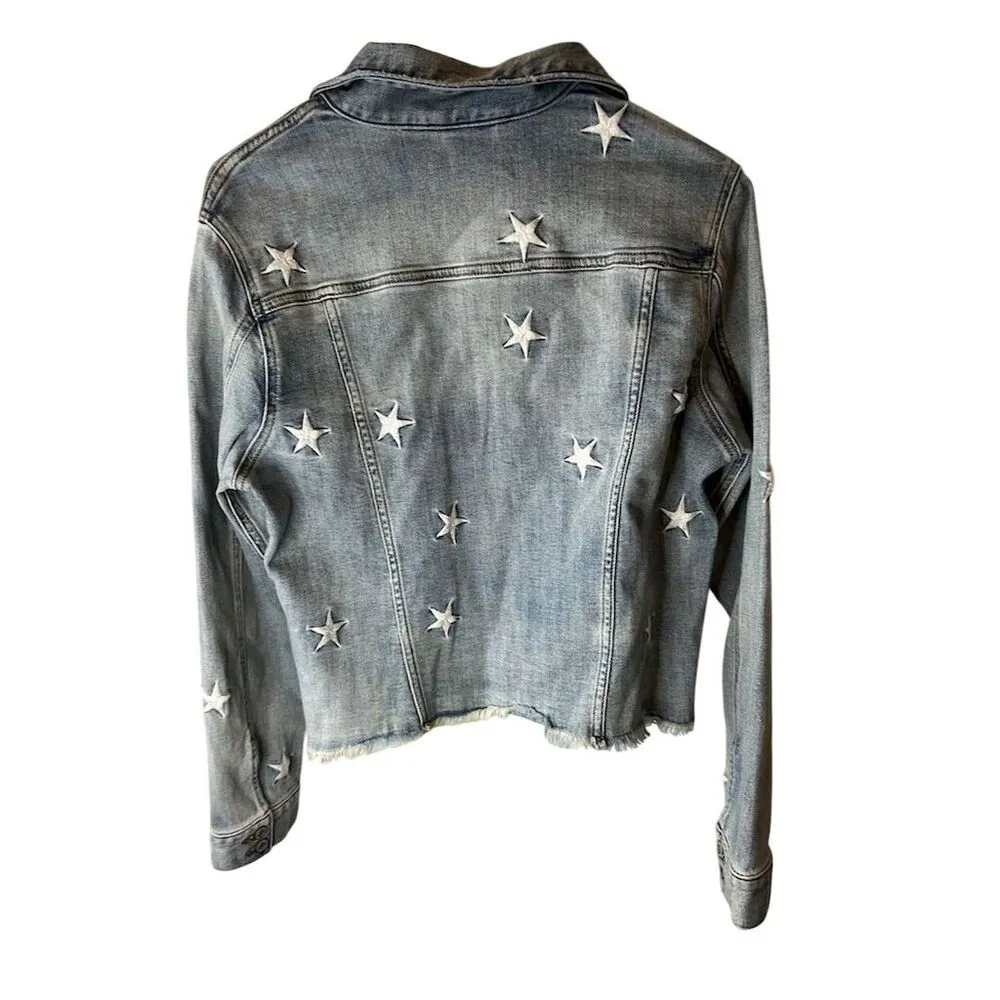Eunina Women's Blue Denim Jacket L Star Embroidered Long Sleeve - Image 2