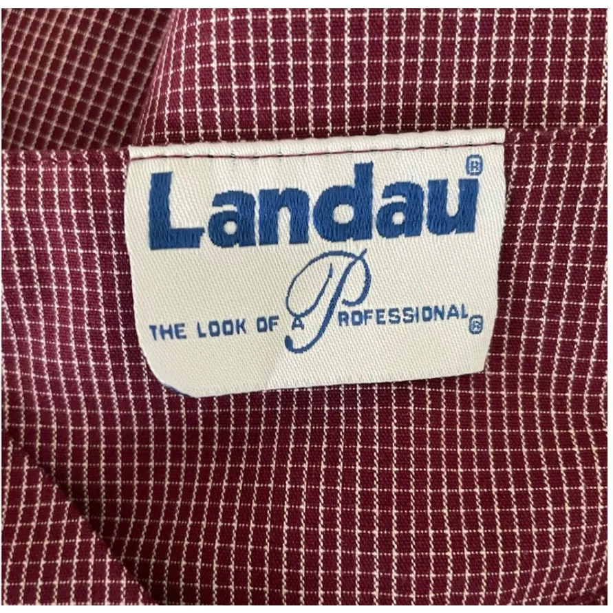 Landau Womens Scrub Top M Burgundy Check V - Image 2