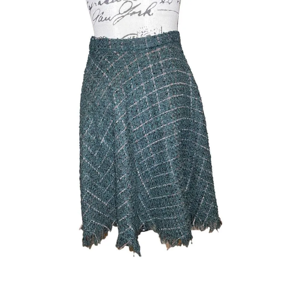 Anthropologie Eva Franco Emerald Gold‎ Tweed Skirt, Size 8P Green - Image 3