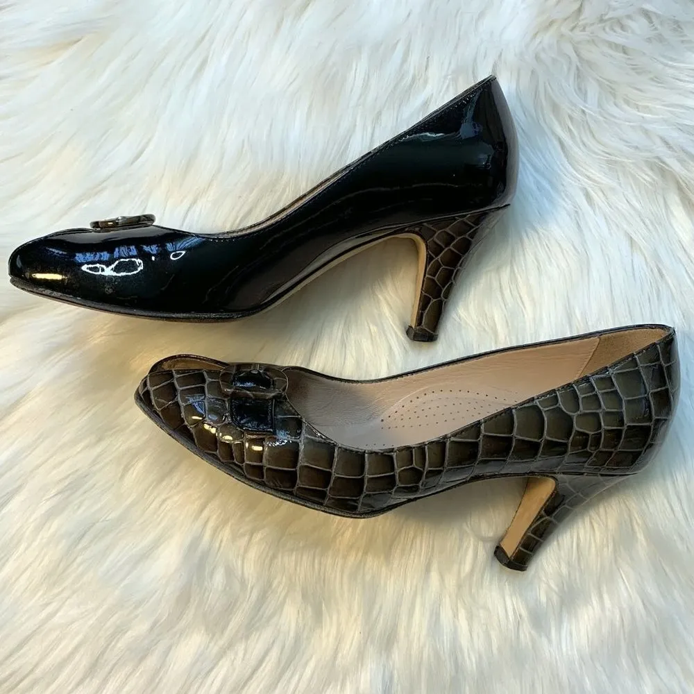 ANYI LU Olive Patent Leather Peep Toe Pumps 40 Green Size 10 - Image 6