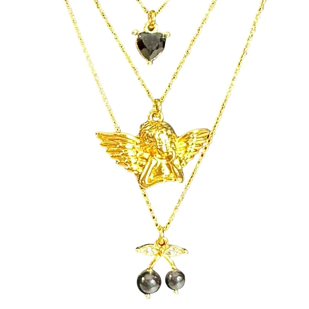 Free People Angels Only 14k Gold Plated Layered Necklace Dainty NEW - Image 4