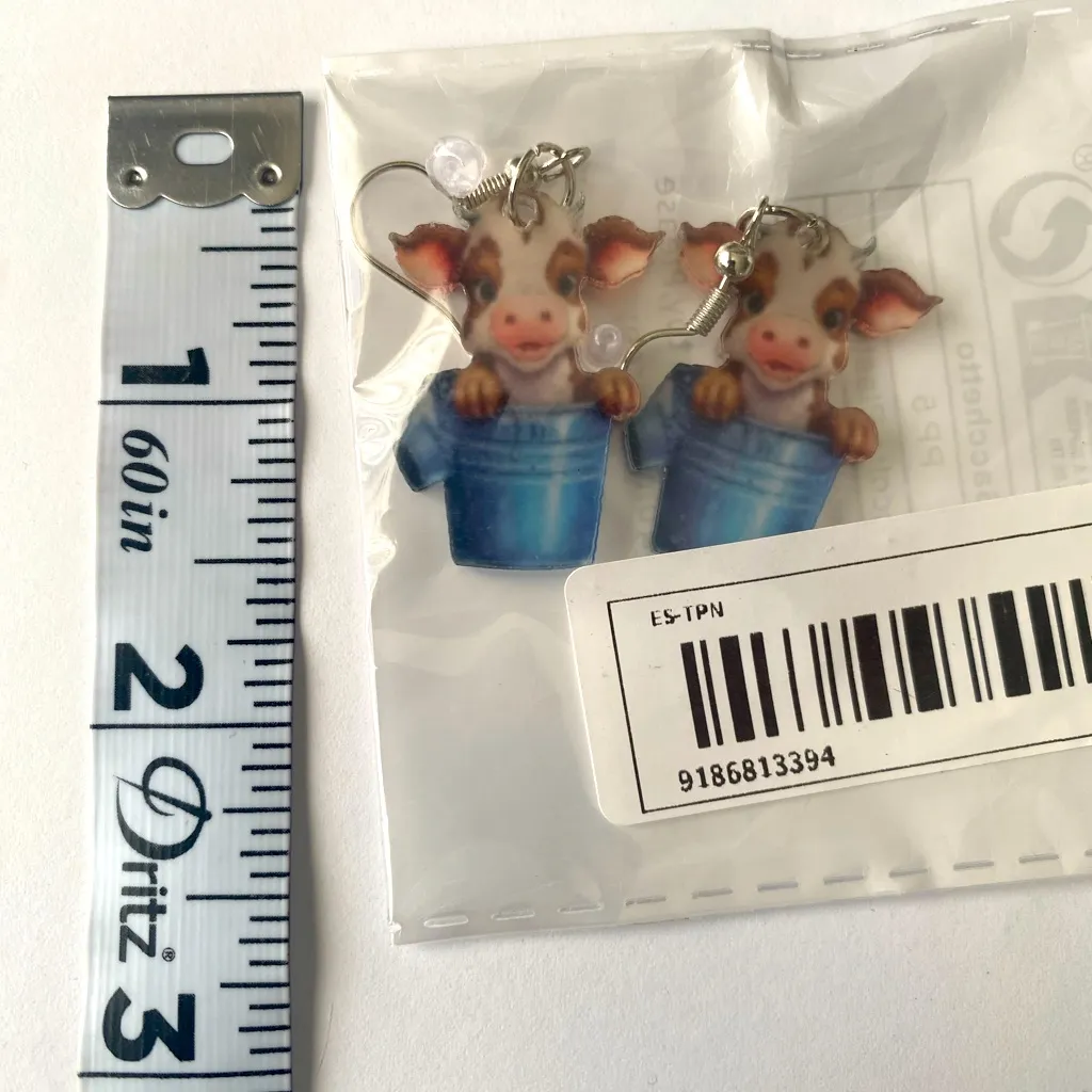 Cute Cow‎ Bucket Design Acrylic Dangle Earrings Cartoon Y2K Style Adorable - Image 8