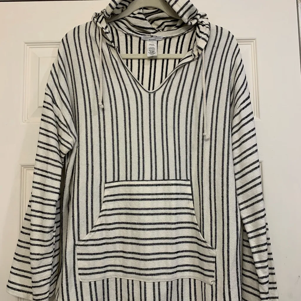 Acemi Off White Black Stripes Sz Large Pullover Hoodie. 2630 - Image 7