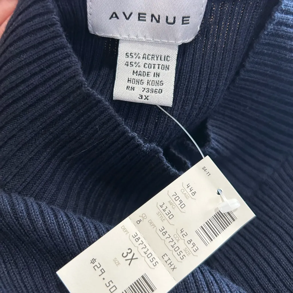 Avenue 3X Ribbed Mock Neck Knit Top Navy Minimalist Cottagecore Basic Soft Plus - Image 6