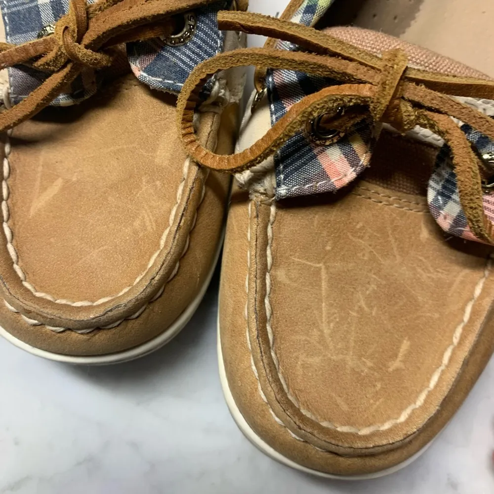 Sperry Top Sider Angelfish Madras Preppy Plaid Slip On Boat Shoe Size 7 - Image 4