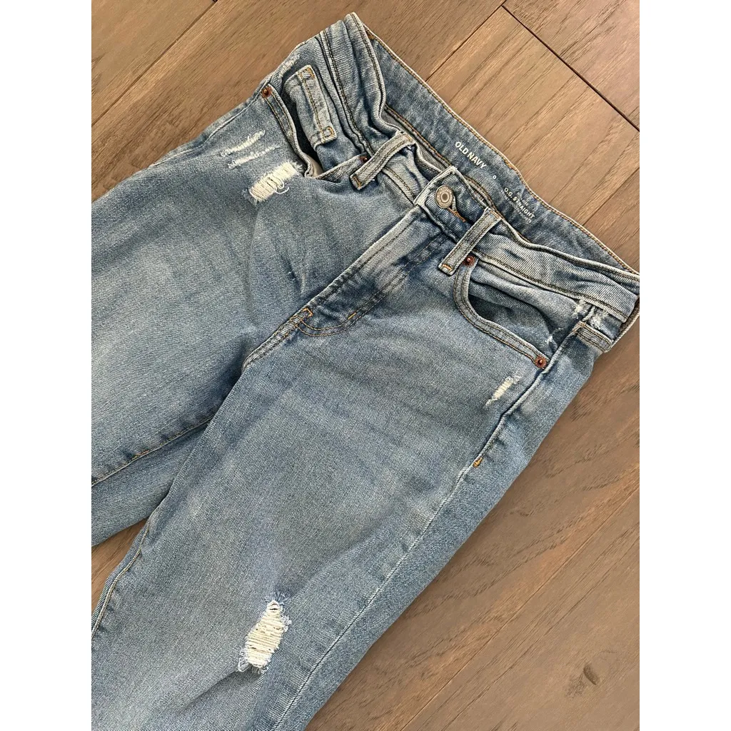 Old Navy Light Blue OG straight high rise distressed Straight Leg Jeans Size 0 - Image 3