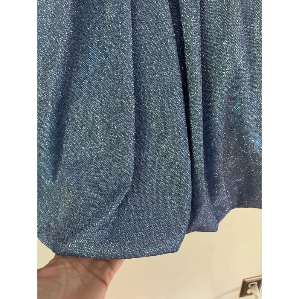 NWT BCX Blue Glitter Bubble Hem Fit & Flare Party Mini Dress Juniors Size 5 - Image 7