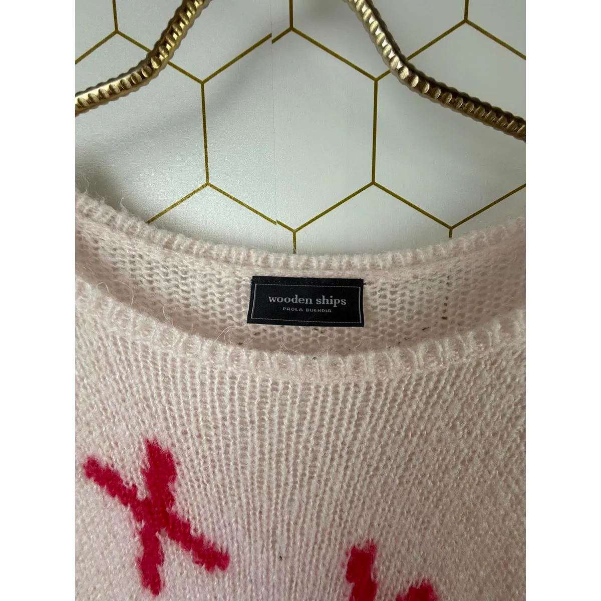 Wooden Ships Wool Blend Pink XO Graphic Light Sweater - Size - Medium/Large - Image 5