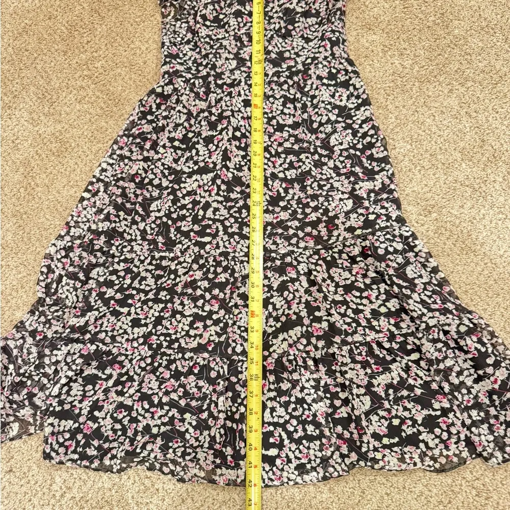 Banana Republic Bohemian Floral Flirty Ruffle Sleeve Midi Dress Black Size 8 - Image 9