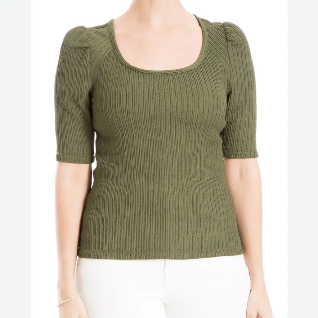Max Studio Elbow‎ Sleeve Rib Knit Top Blue M - Image 2