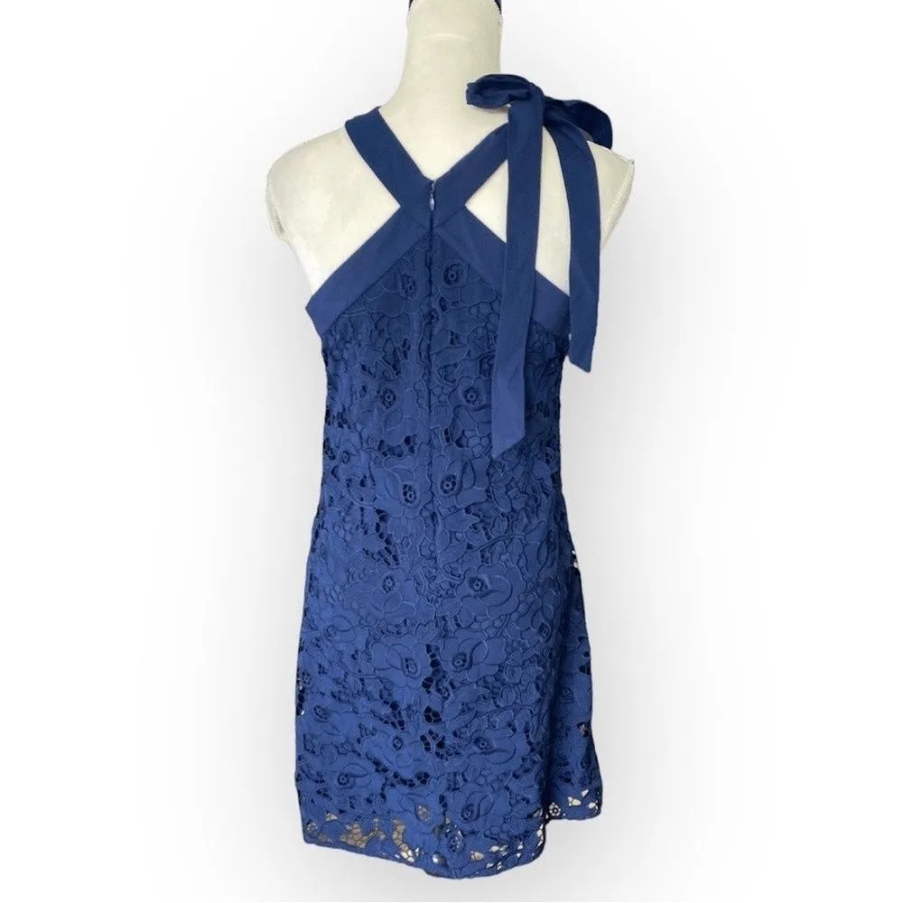 Anthropologie Shoshanna Floral Lace Navy Blue Halter Dress Size 6 - Image 6