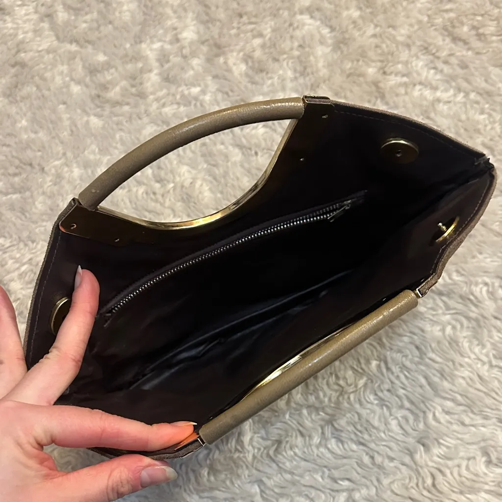 Vintage Mushroom Brown Gold Elegant Suede Women's Handbag Bag Purse - Image 4