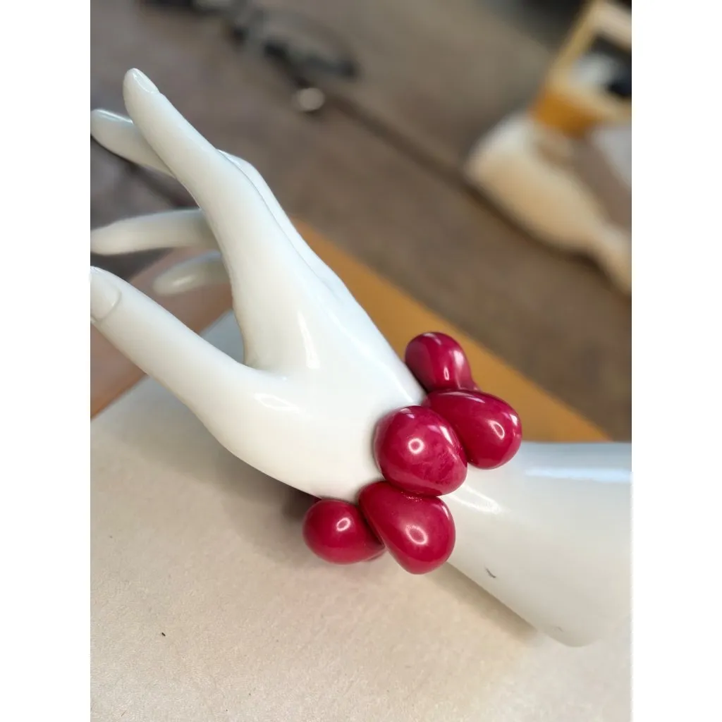 Chunky Red Stretch Bracelet With Large Teardrop Beads For Women Or Teens Elastic - Image 4