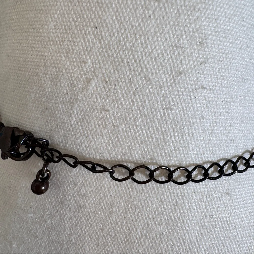 Black Metal Teal Bead Tiered Long Necklace Boho Festival - Image 4