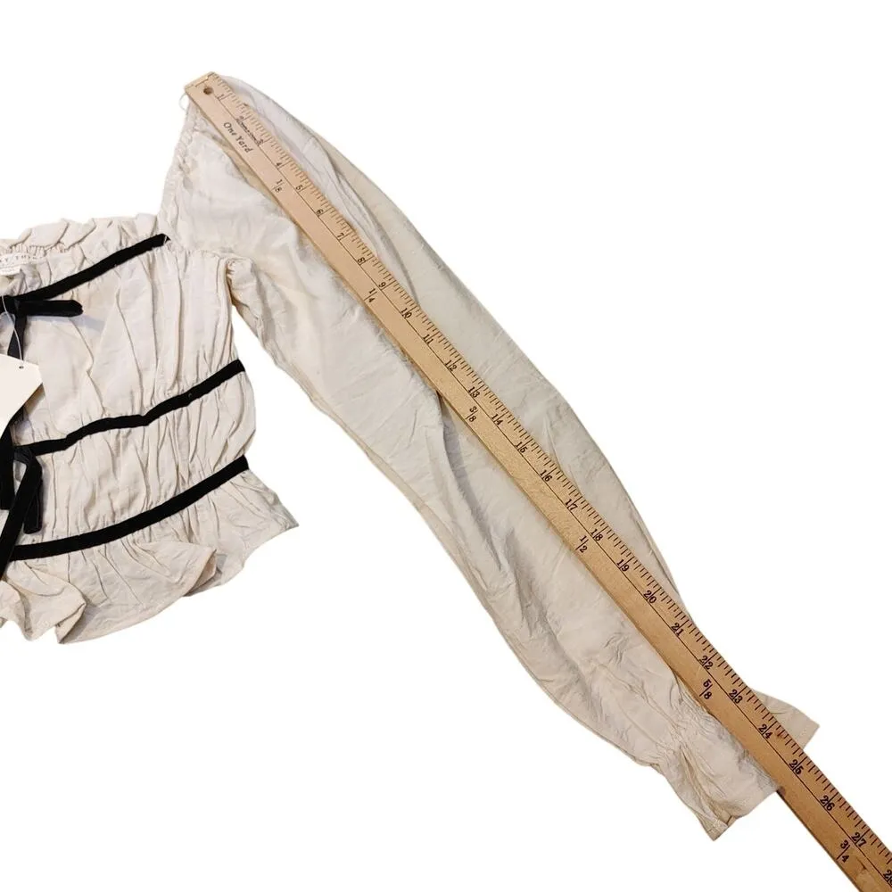 Thirty Thirty LA Size Small S White Black Bow Long Sleeve Crop Top Blouse NEW - Image 4