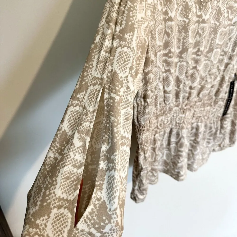 NWT Absolutely Famous Cinched Waist Taupe Animal Print Top - XL - Image 4