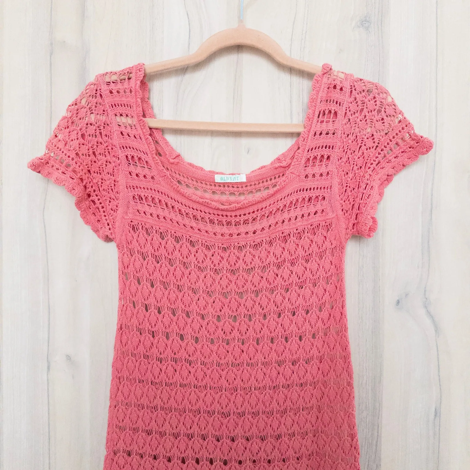 VTG Old Navy Womens Crochet Dress Size M Pink Y2K Boho Cottage Festival Beach - Image 2