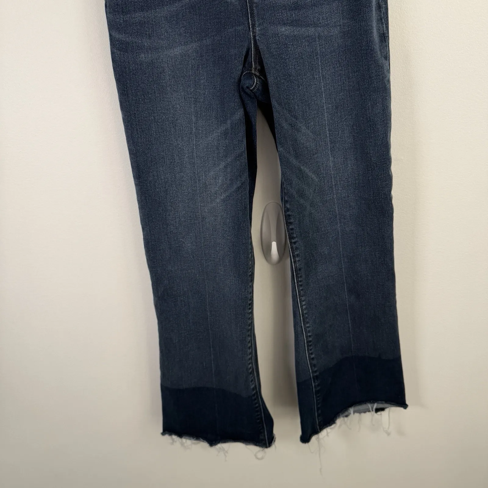 Spanx  Cropped Flare Jeans Medium Wash Pull On Stretch Raw Hem Womens Small - Image 4