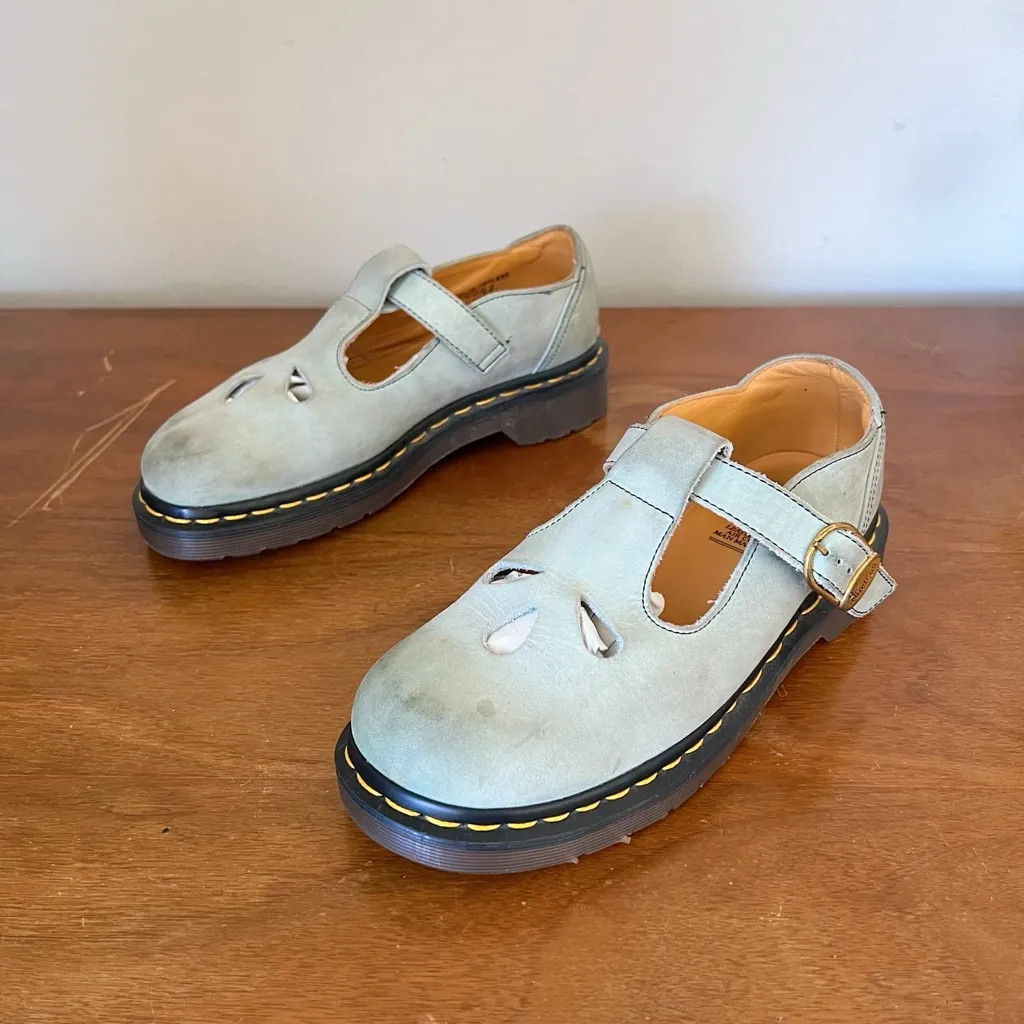 Dr Martens • vintage 8062 mary jane shoes aqua nubuck leather teardrop England - Image 2