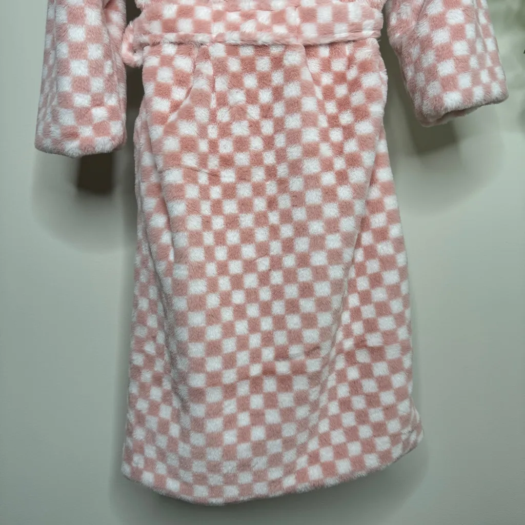 Minky Couture Thick Ultra Plush Checkered Blanket Robe size XS Pink - Image 6