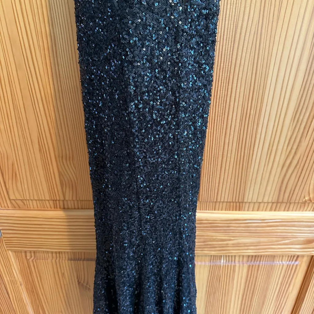 Faviana  Mesh Black Sequin Prom Gown - Image 3