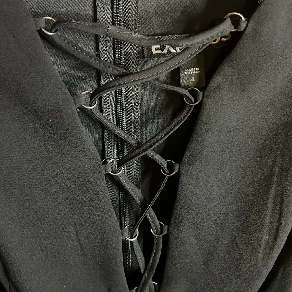 Express y2k tie Sheer black Mesh mini dress a-line goth skater party LBD Costume - Image 4