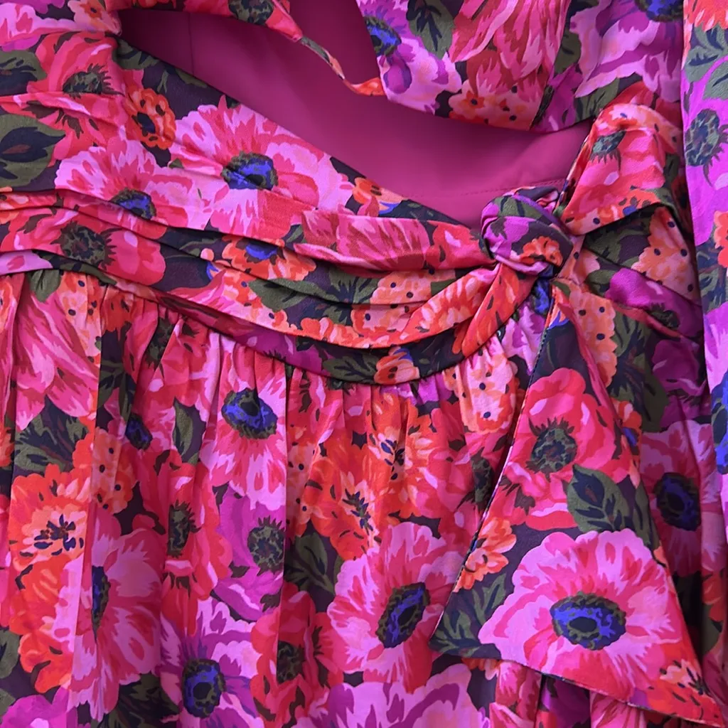 For Love & Lemons ‘Lauren’ Red Floral Long Sleeve Front Cut Out Mini Dress Small - Image 7