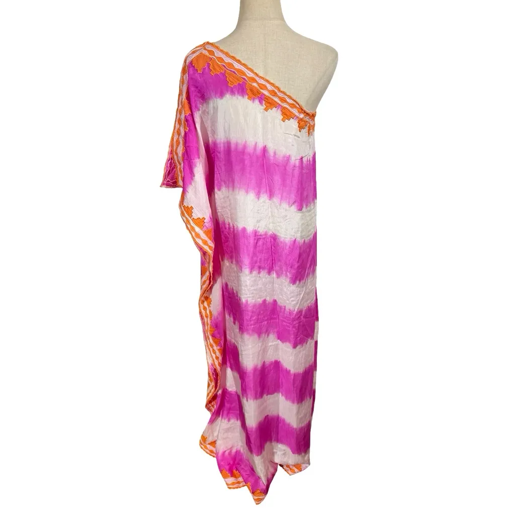 Sir Alistair Rai Goa 100% Silk Asymmetrical One Shoulder Caftan Kim Kardashian Pink Size M - Image 7