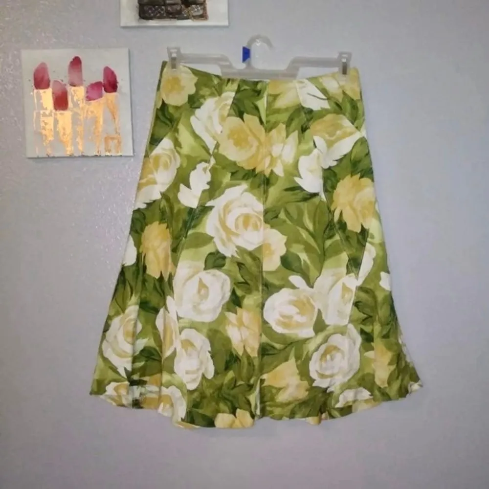 Premise a-line green yellow floral full office midi skirt - Image 5