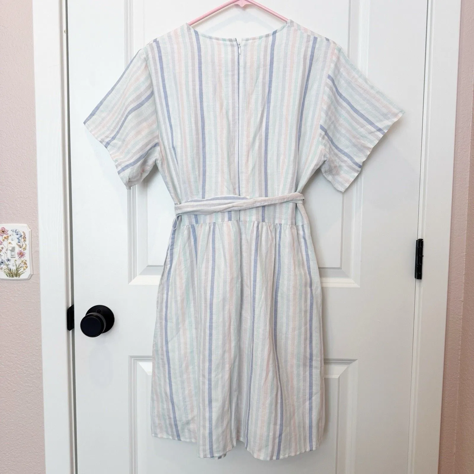 Gap Womens Linen Blend Cottagecore Dress Sz 12 Countryside Coastal Stripes Soft - Image 3
