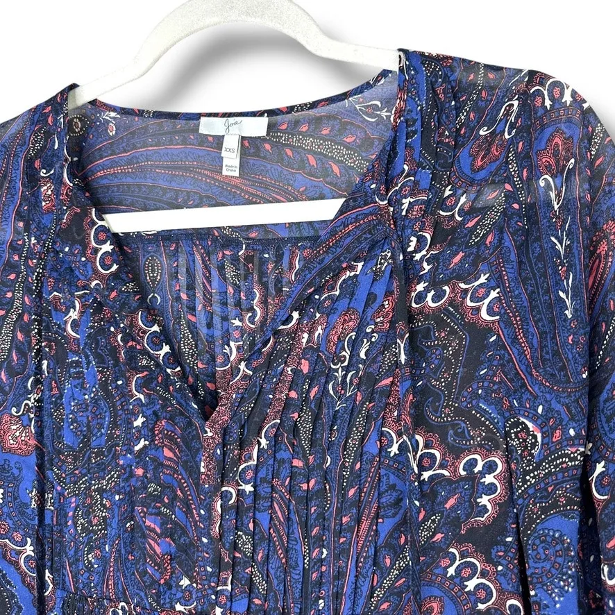 JOIE NWOT Vandrea Deep Sapphire Paisley Print Sheet Crepe Georgette Blouse XXS - Image 4