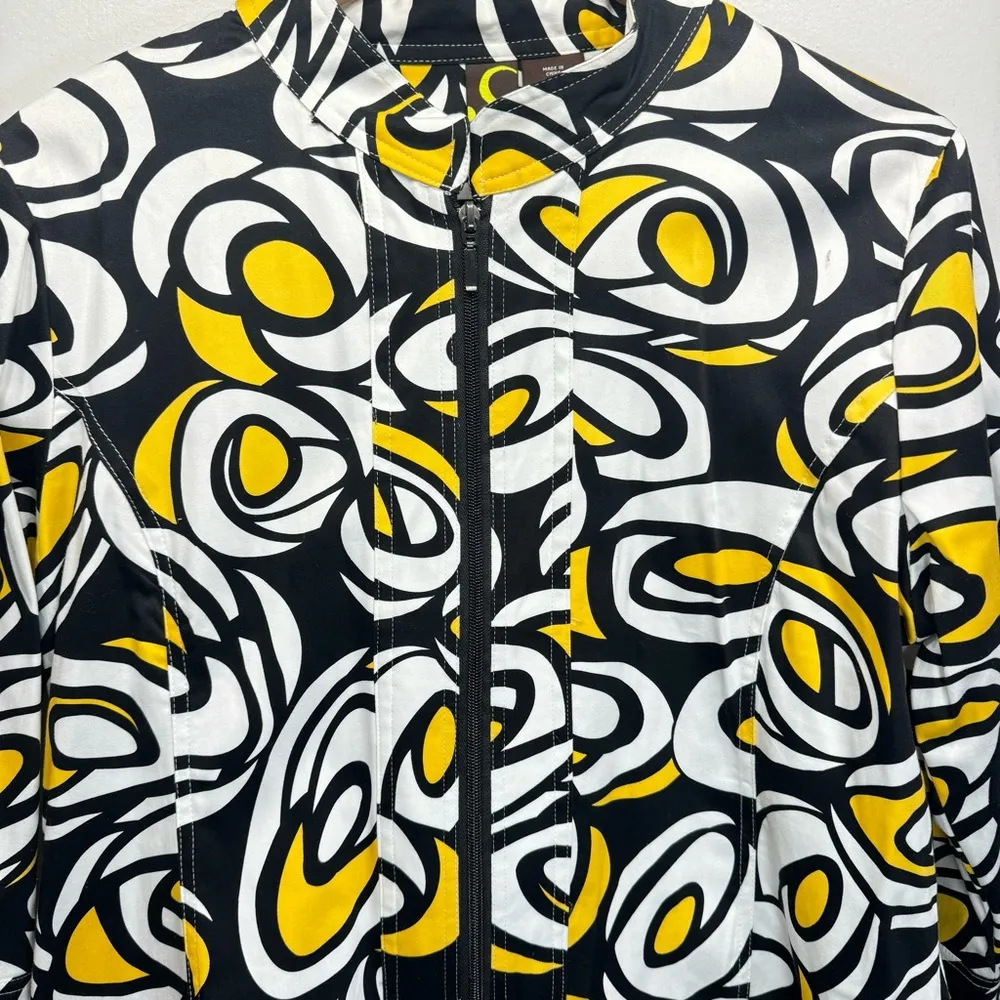 Sportelle Tropical Splendor White Black and Yellow Zip Front 3/4 Sleeve Jacket Size L - Image 5